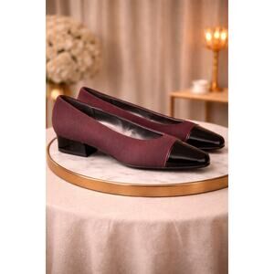 Vaneli Burgundy Cap Toe Heels 7.5 Slip On Low Heel Work Office Shoes Preppy
